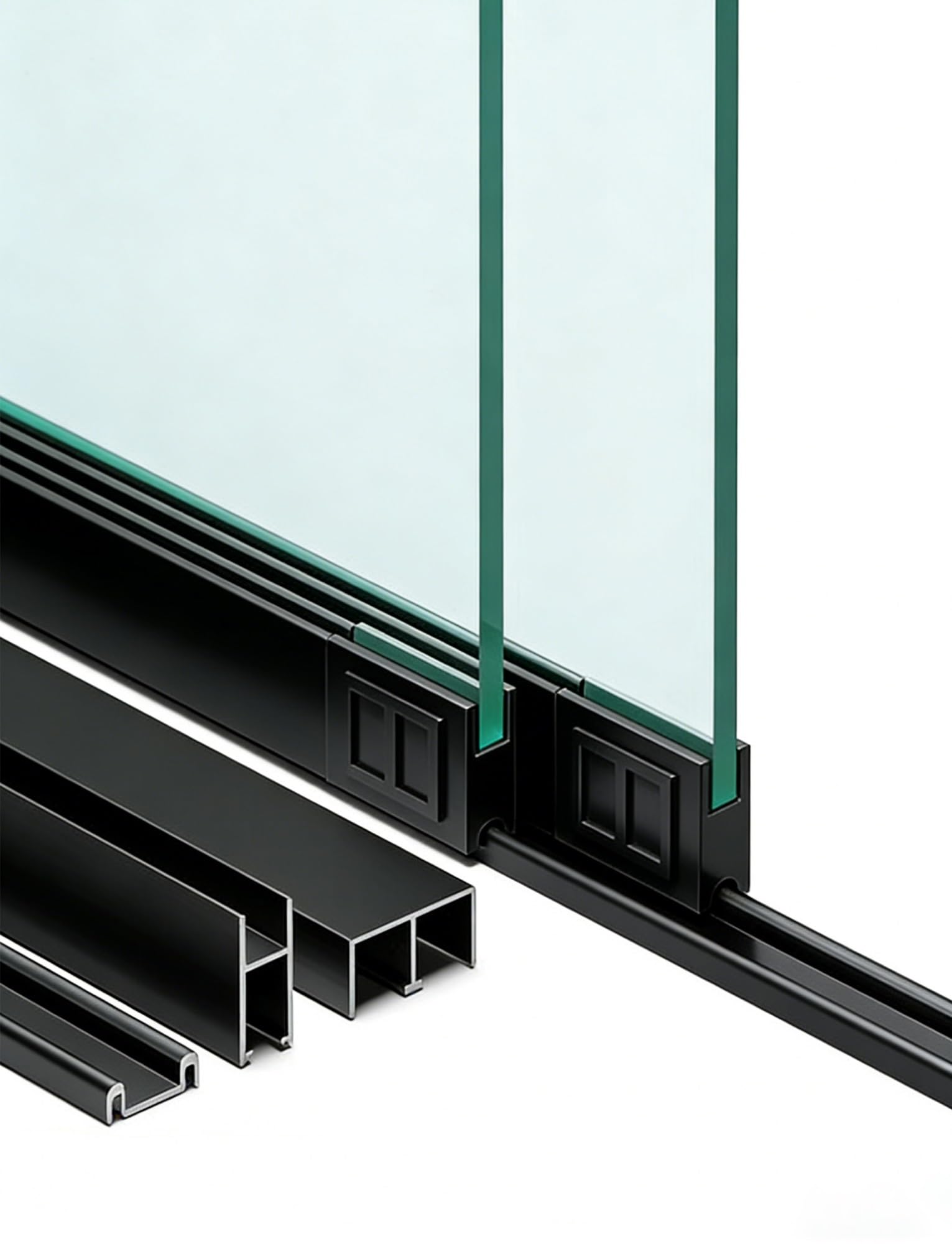 Glass Sliding Door Track Kit,Aluminium,Double Chute Rail with Sliding Door Roller for Cabinet,No-Drilling Glass/Plastic Floor Rails(Black,300cm,0.5cm)