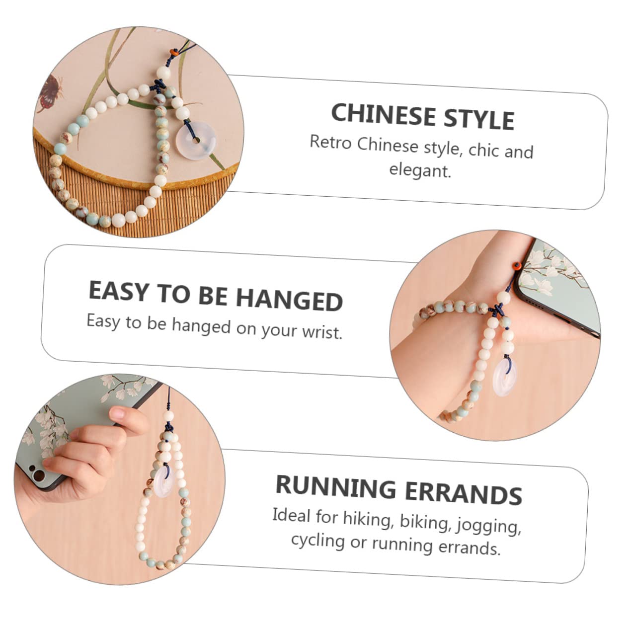 OSALADI 3piezas Cadena Colgante Para Teléfono De Jade y Shoushan Correa Antipérdida Desmontable Diseño Estilo Chino Para Decorar y Proteger Dispositivos Móviles