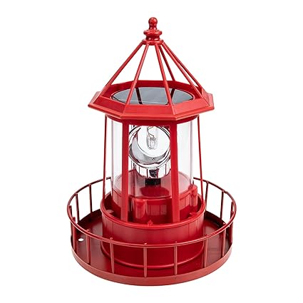Operitacx Landscape Light Solar Rotating Beacon Lighthouse Outdoor LED Decor Light Solar Pathway Light for Garden Patio Lawn ( Red )
