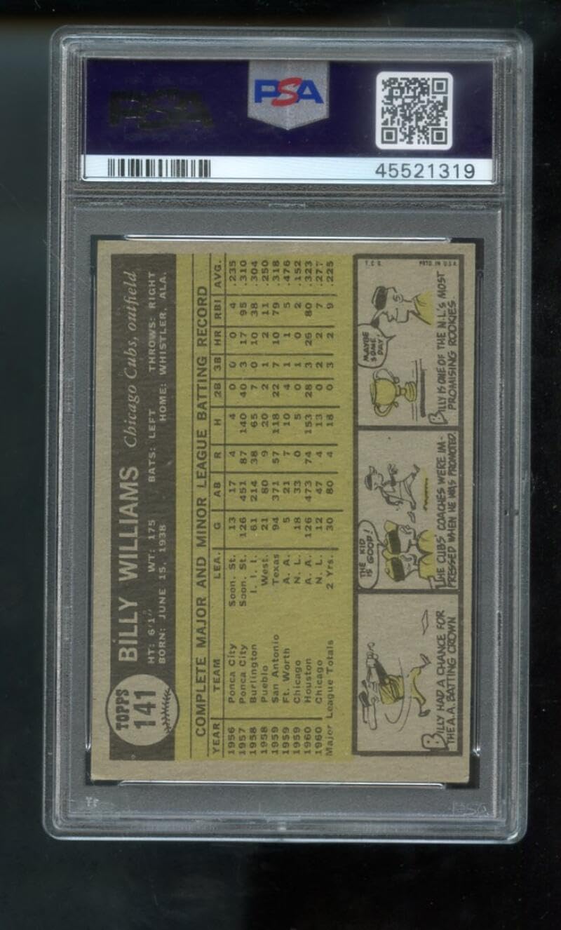 1961 Topps #141 Billy Williams ROOKIE RC PSA 5 Graded Baseball Card Chicago Cubs