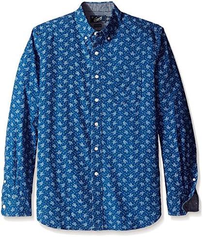 Grayers Men's Printed Indigo Poplin Shirt