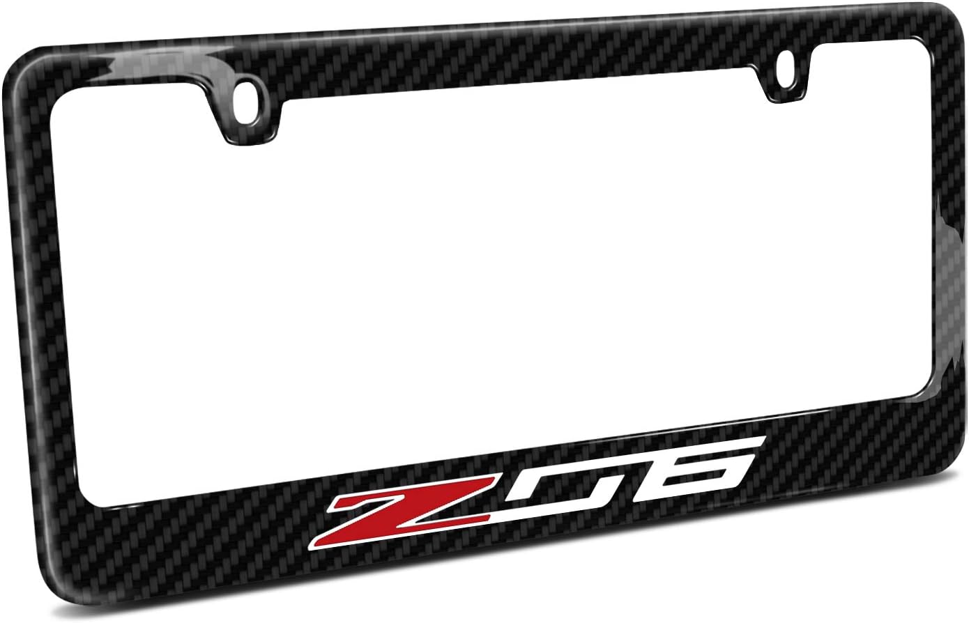 iPick Image Made for Chevrolet Corvette C7 Z06 Black Real 3K Carbon Fiber Glossy Finish License Plate Frame