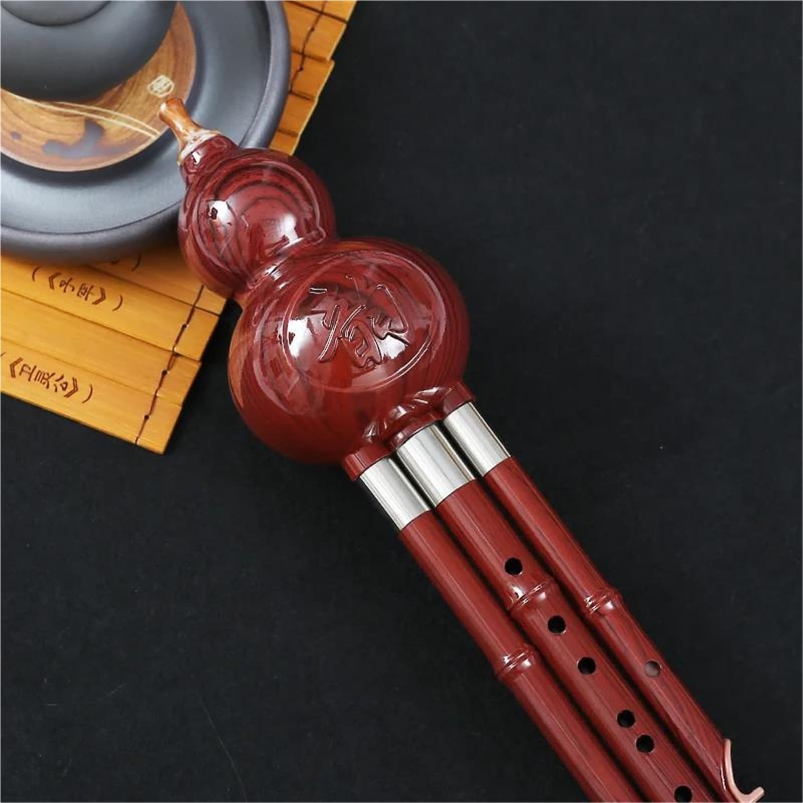 Instrumento De Flauta Hulusi Flauta De Cucurbitáceas Instrumento Musical Étnico Chino Hecho A Mano Llave Hulusi C/bb De Bambú Con Estuche Para Principiantes De Música(Red,B)