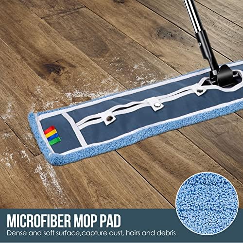 MASTERTOP Commercial Dust Mop, 90cm Heavy Duty Industrial Flat Mop with 2 Reusable Washable Pads, Microfibre Floor Mop for Office Mall Garage Warehouse Deck