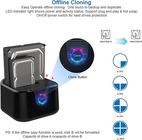Miniatura 3 de GODO USB 3.0 a SATA III Mini Estación de acoplamiento de disco duro externo de doble bahía para HDD SSD de 2.53.5 pulgadas, compatible con clon sin