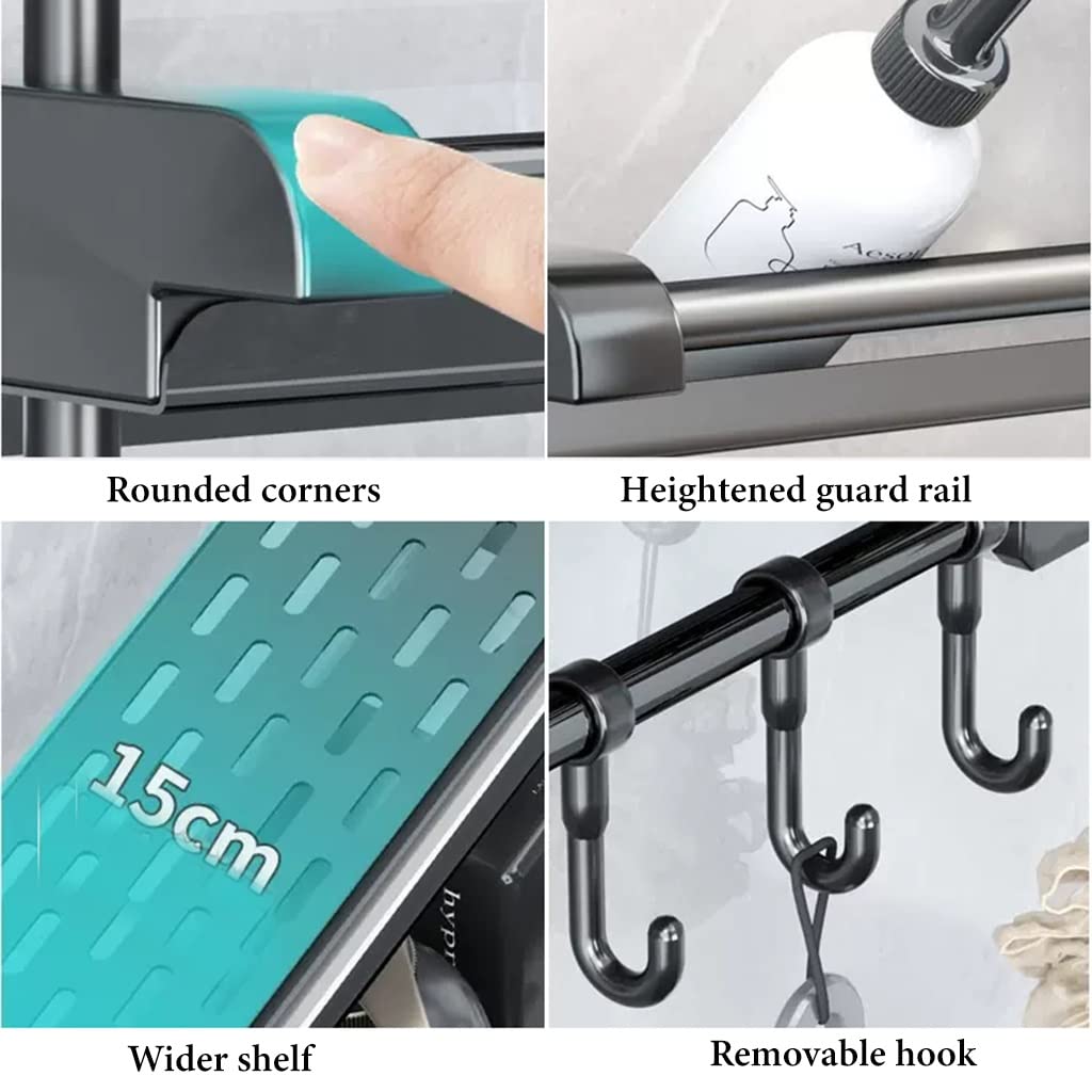 Organizador de baño de acero inoxidable de 3 niveles, gancho extraíble y toallero, adecuado para paredes de azulejos, requiere perforación