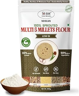 NIHKAN Multigrain Sprouted Millets Flour - 400g | Sugar Control Atta For Weight Loss & Diabetes | Gluten Free, No Wheat, No Rice, Low GI | Mix of 5 Sprouted Millets Ragi, Jowar, Bajra, Foxtail millets