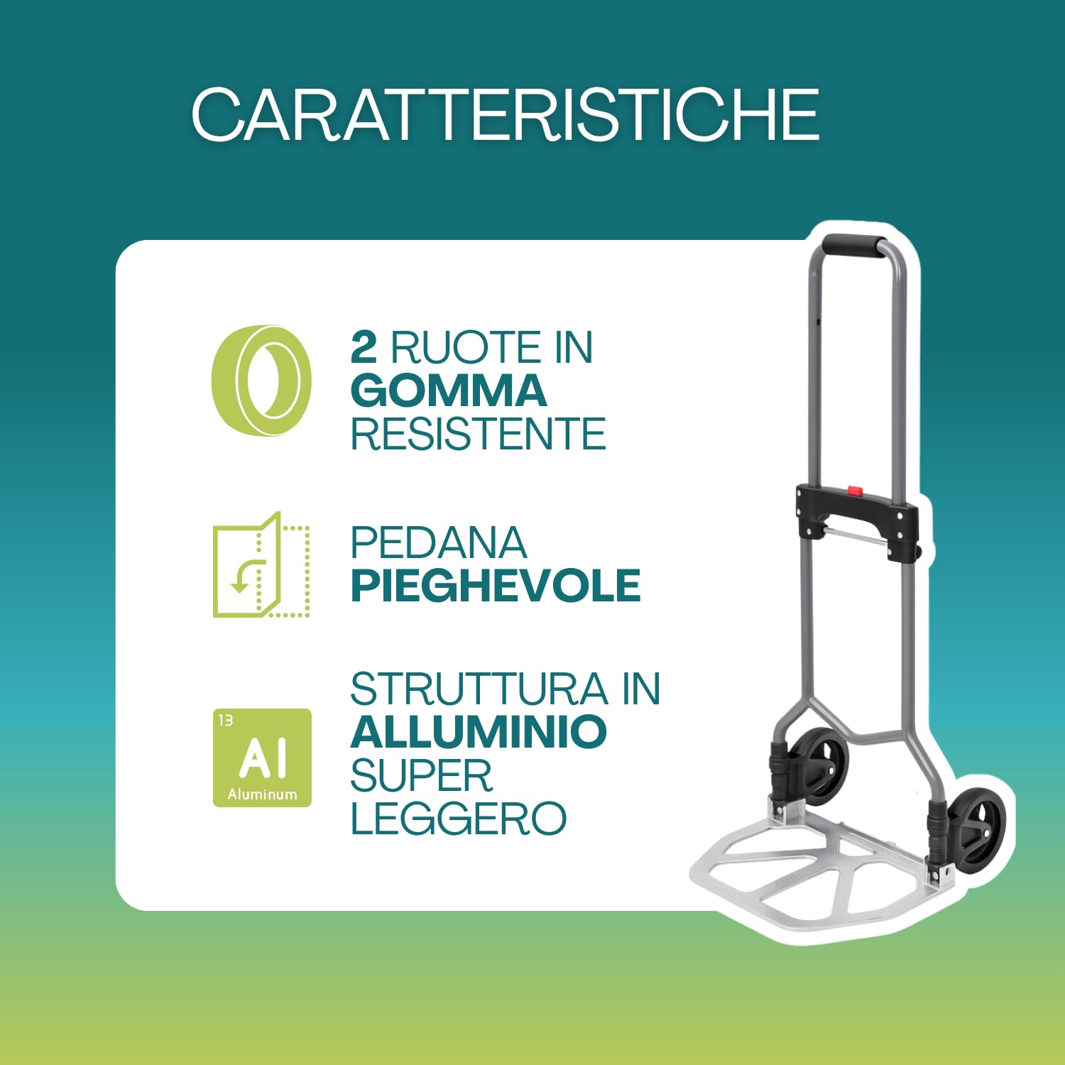 Paluplus Carrello Portapacchi Pieghevole in ALLUMINIO con Portata 70 Kg, misura 38,5x41x99,5 cm, Manico Telescopico e 2 Ruote, Montacarichi Manuale per trasporto carichi pesanti -9465F -3,5