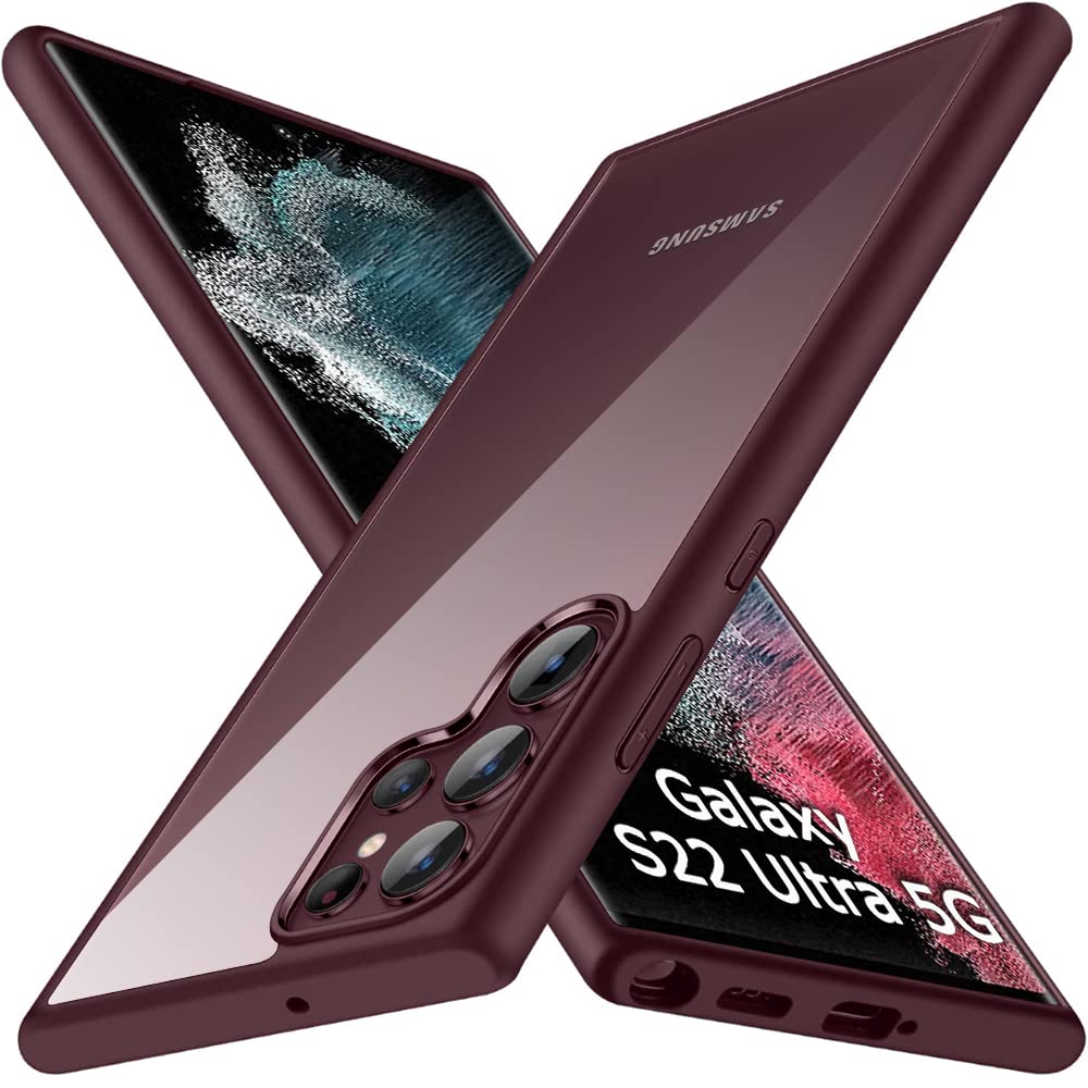 TheGiftKart Ultra-Hybrid Shockproof Back Cover Case for Samsung Galaxy S22 Ultra 5G | Camera Protection Bump | Hard Back Cover for Samsung S22 Ultra (PC & TPU, Crystal Clear Back, Burgundy Sides) (B0BSS7VWC2) Amazon Price History, Amazon Price Tracker