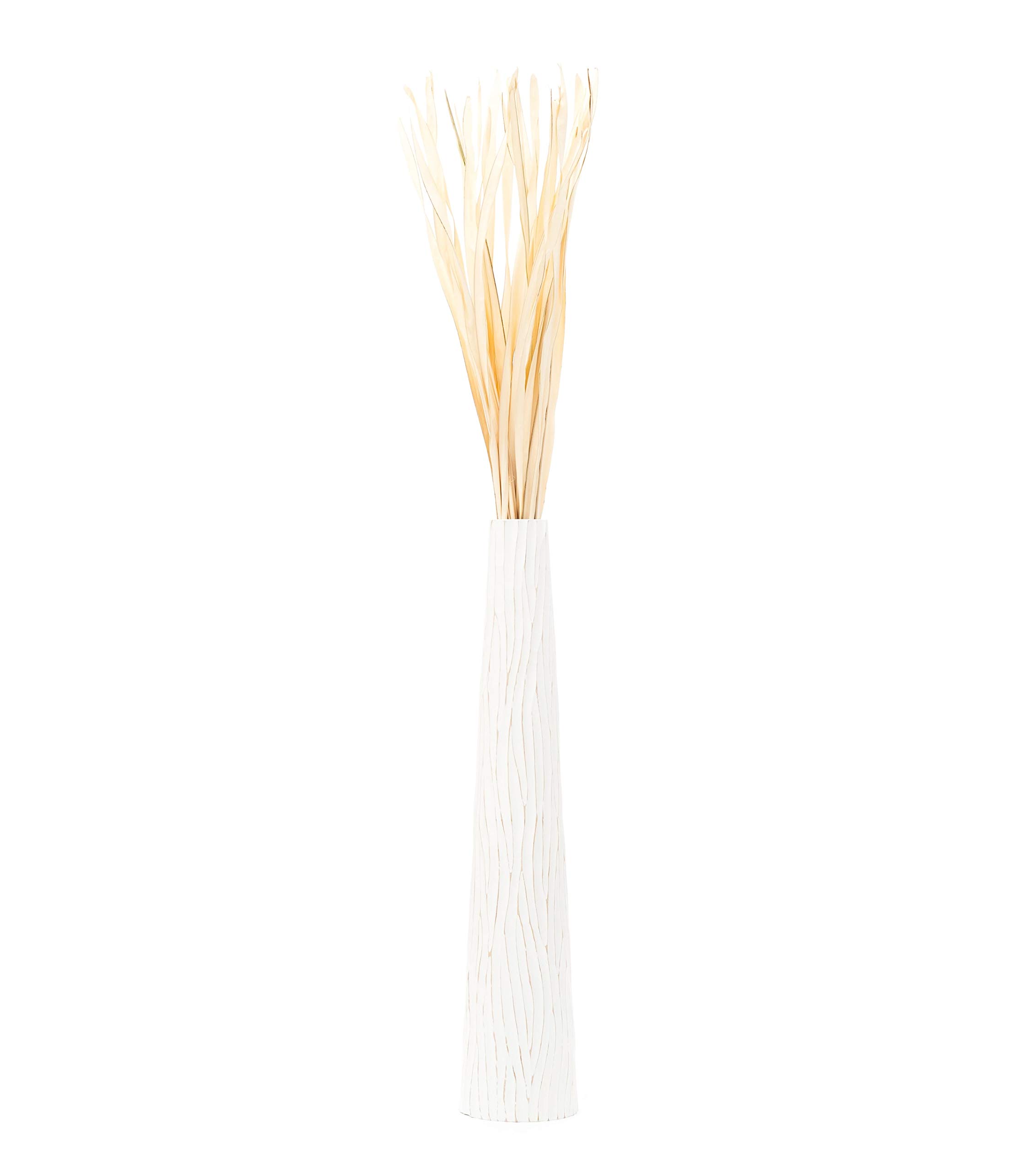 Leewadee Jarrón de Suelo Grande 65 cm Madera de Mango Pampa & Flores Secas | Jarrón Deco para Salón, para Ramas & Hierbas Secas. Más resistente que la Cerámica, sin Agua. Boho