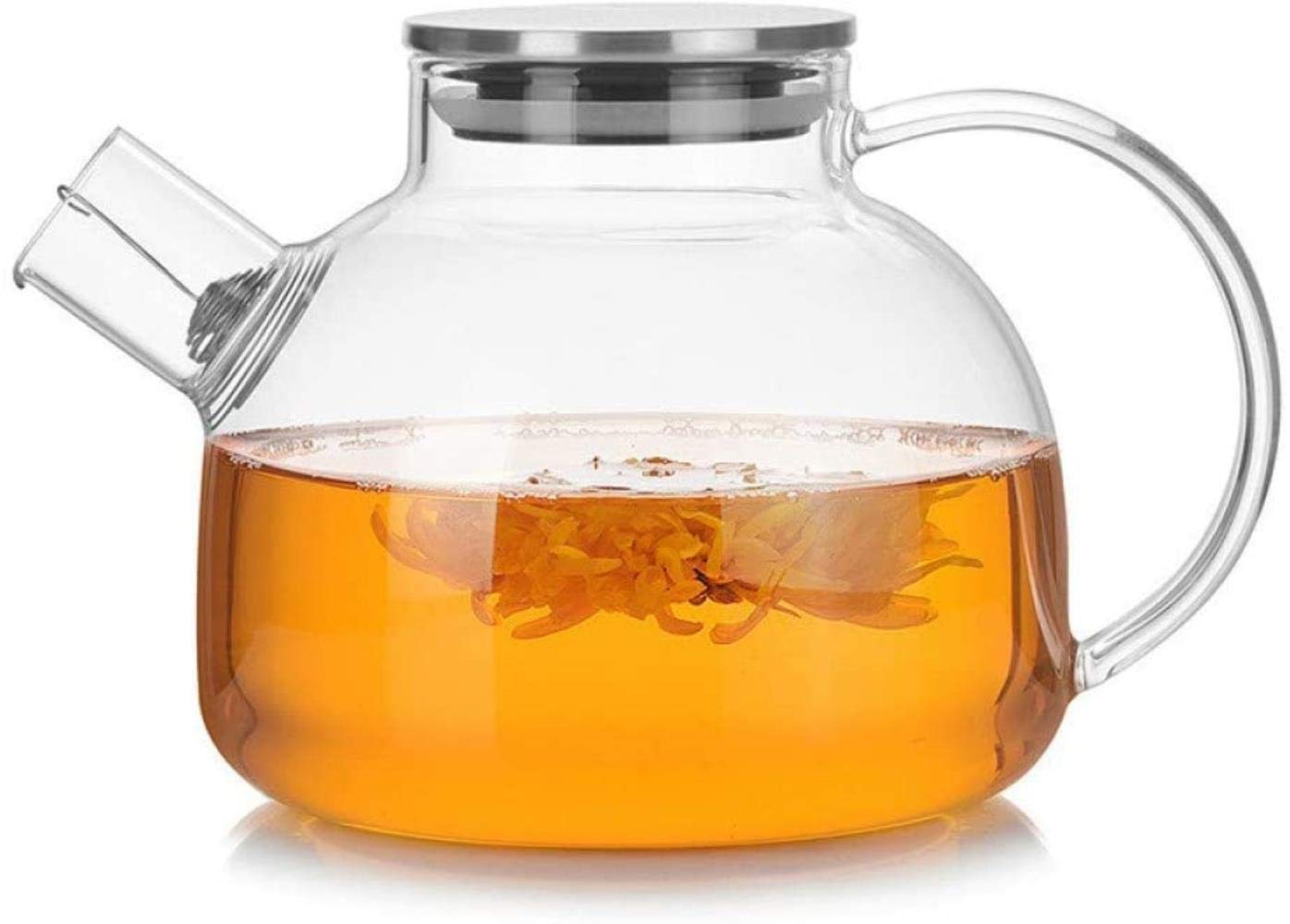 Tetera de 1000ml, teteras de Vidrio, Tetera Resistente al Calor, Jarra de Agua fría con Tapa de Acero Inoxidable, contenedor de Jugo Transparente de té Kung Fu 1yess