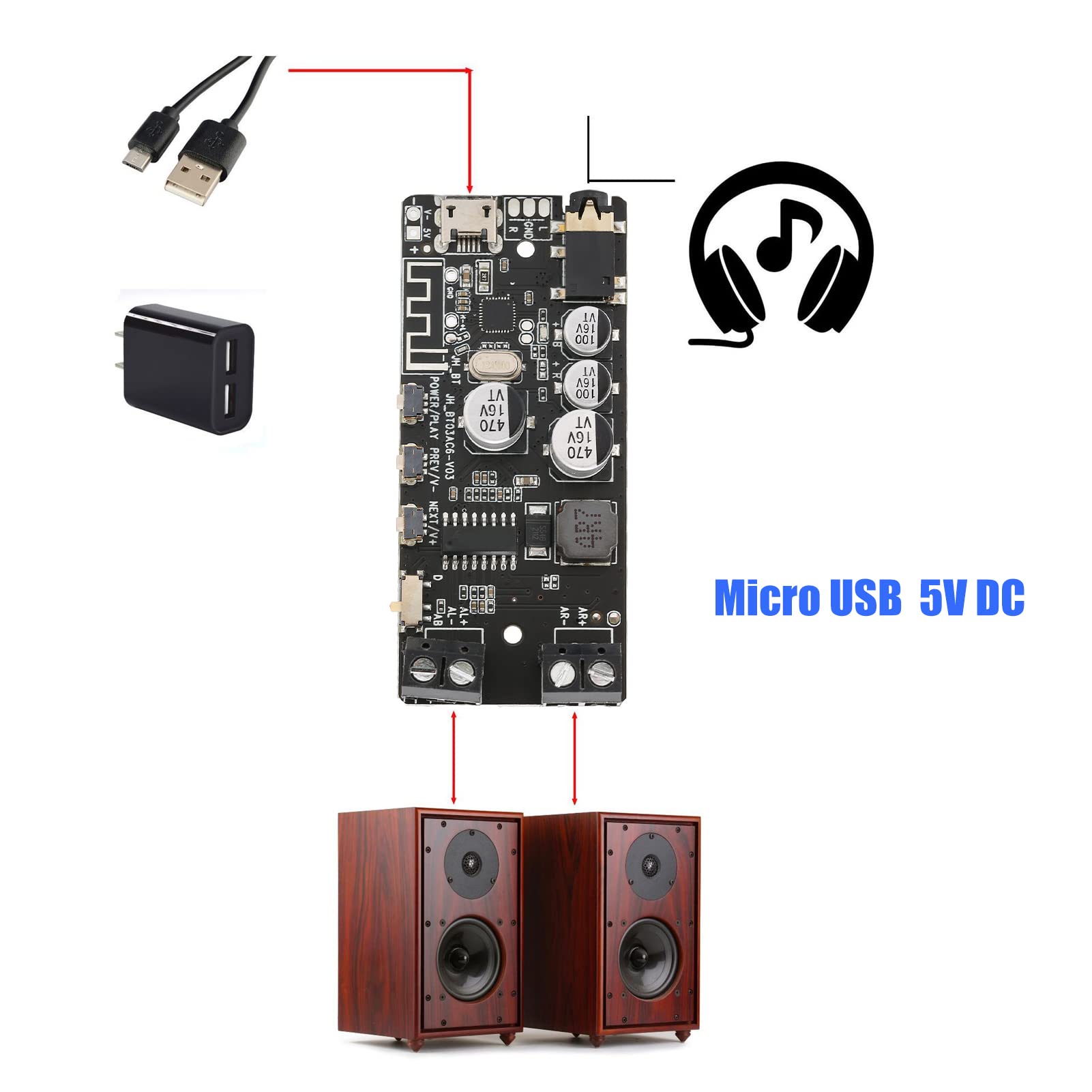 Bluetooth 4.0 Audio Receiver Module - 5V Stereo Power Amplifier Template 7 thumbnail image
