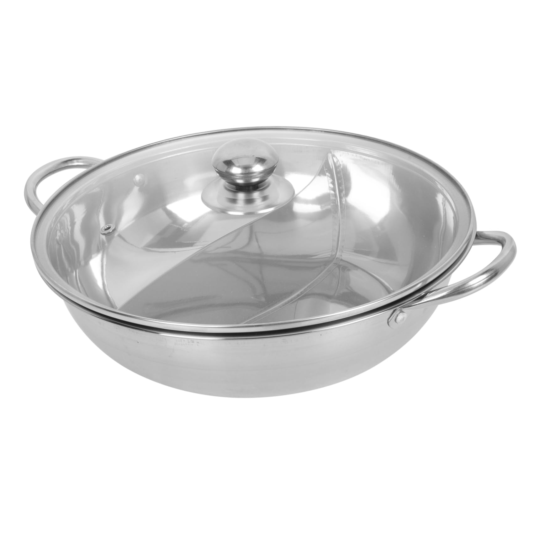 Ciieeo Double Flavor Hot Pot 2 Compartment Stainless Steel Stock Pot Induction Gas Stove Safe Easy to Clean Random Style