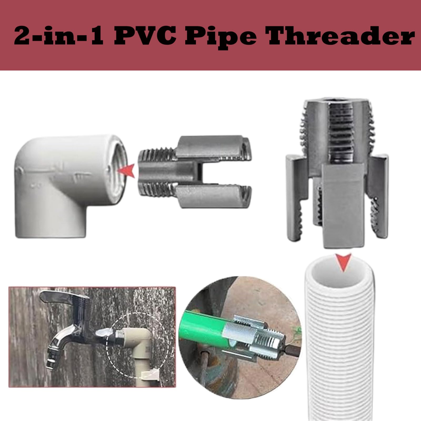 Utensile Integrato per Filettatura Interna ed Esterna di Tubi, Kit per Filettatura di Tubi in PVC Compatibile con Trapano Elettrico (1/2"+ 3/4")
