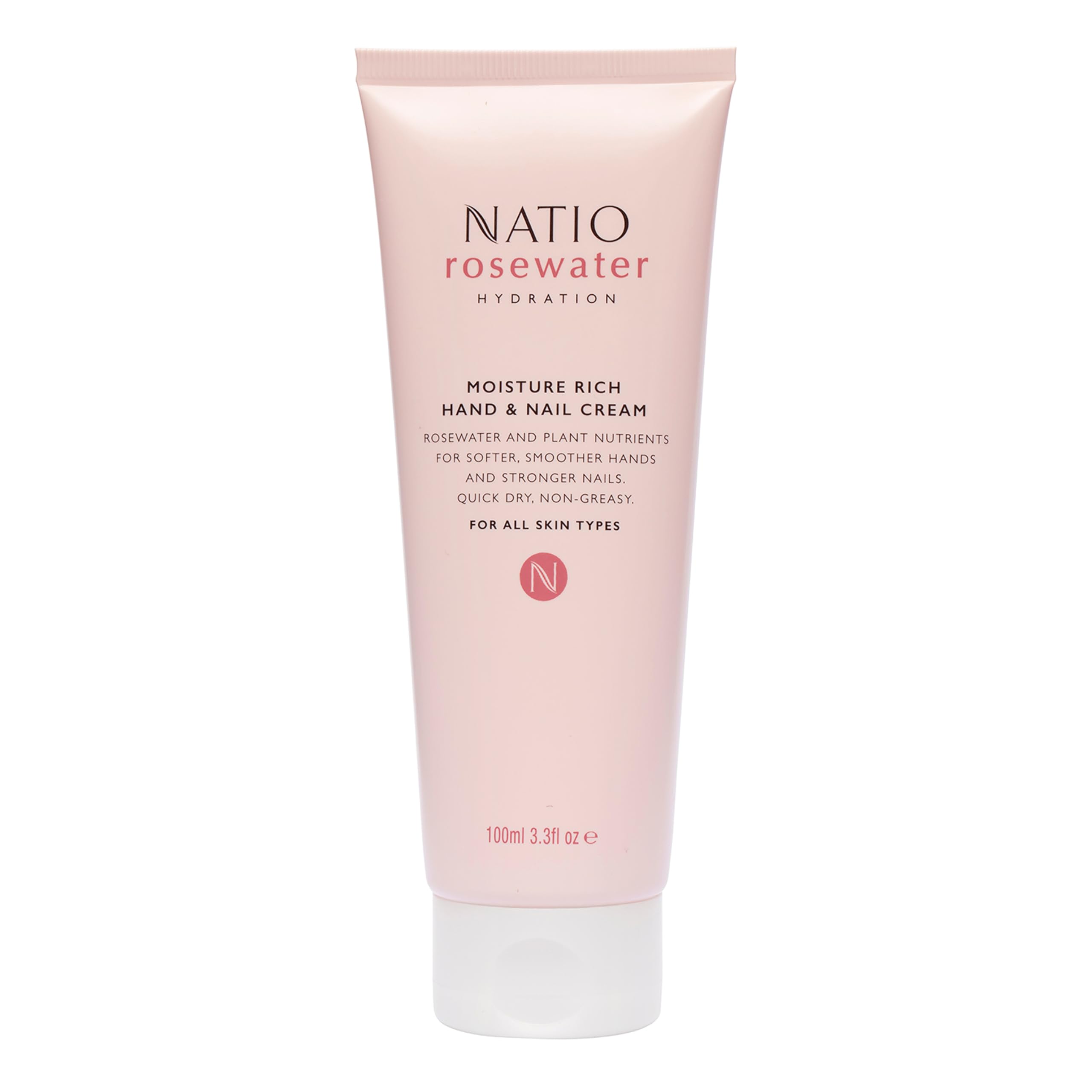 Natio Australia Rosewater Hydration Moisture Rich Hand and Nail Cream, 100 ml - Soothing, Softening Hand Cream - Hand Lotion for Dry Cracked Hands