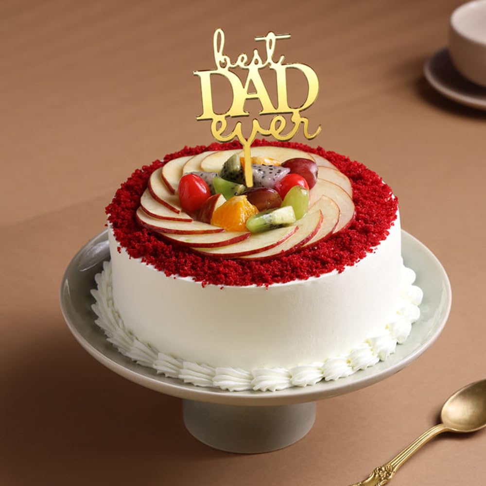 FlowerAura Delicious Fresh 1Kg Best Dad Red Velvet Fruit Eggless Cake For Birthday Gift & Fathers Day Cake For Dad | Father | Papa | Father-In-Law | Appa (Same Day Delivery)-image-47