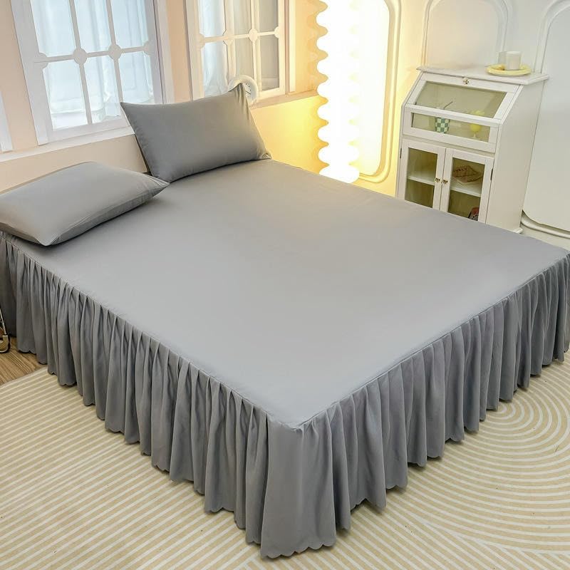 CLYDSA Falda de Cama con Volantes de Color Liso, Falda de Cama de algodón Suave Antideslizante, Ligera y fácil de cuidar, Lavable a máquina