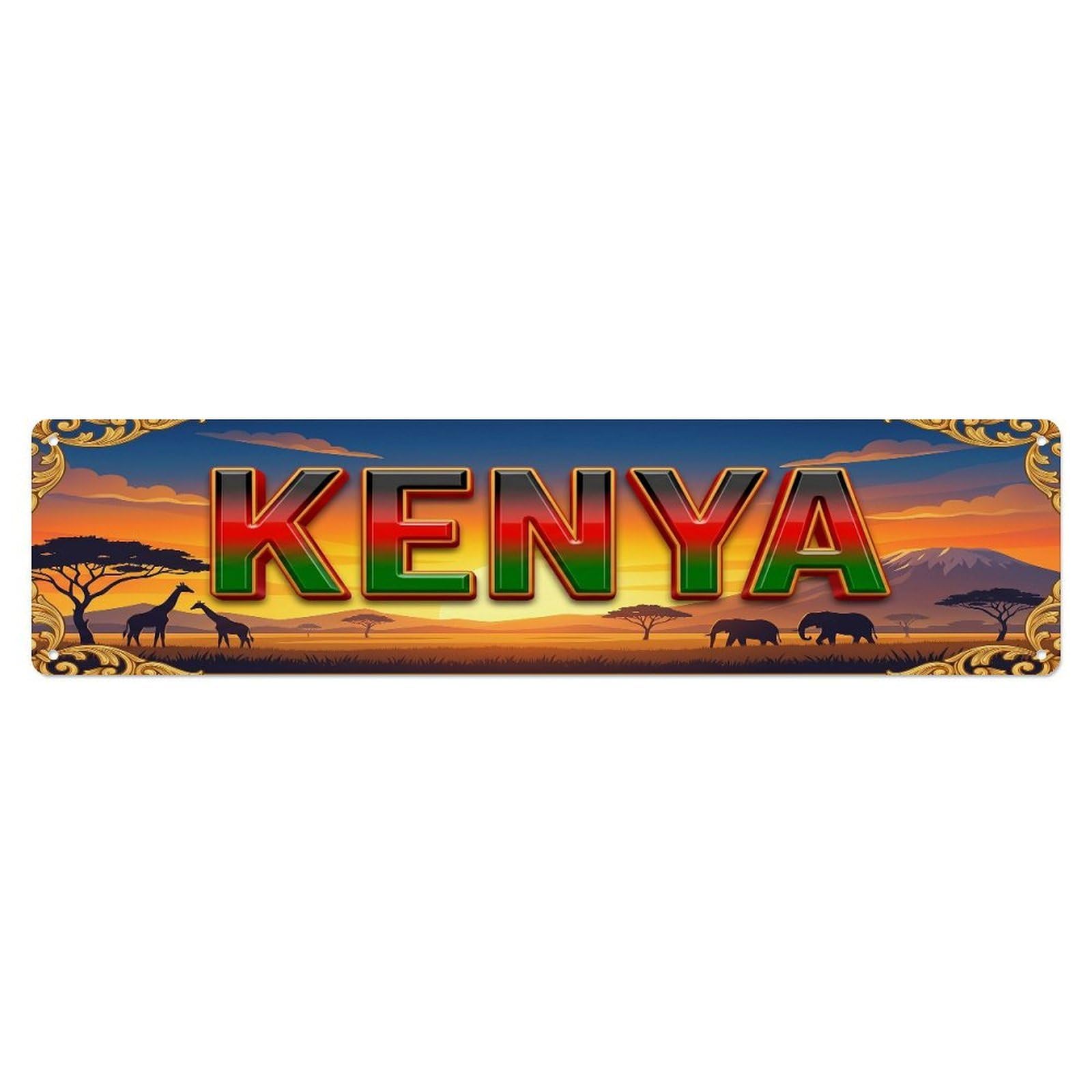 Cmhok Vintage Style Vintage Kenya Flag Travel Pattern Metal Tin Sign Wall Decor For Cafe, Club, Garden Metal Poster 4X16inch