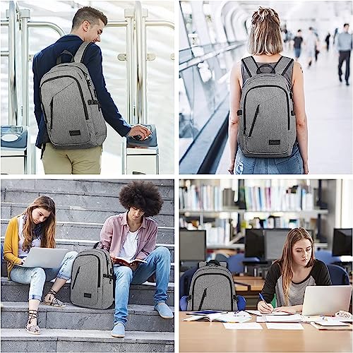 Anti-theft Laptop Backpack for Travel, Men's Business Daypack with USB Charging Port & Lock, Water Resistant Grey