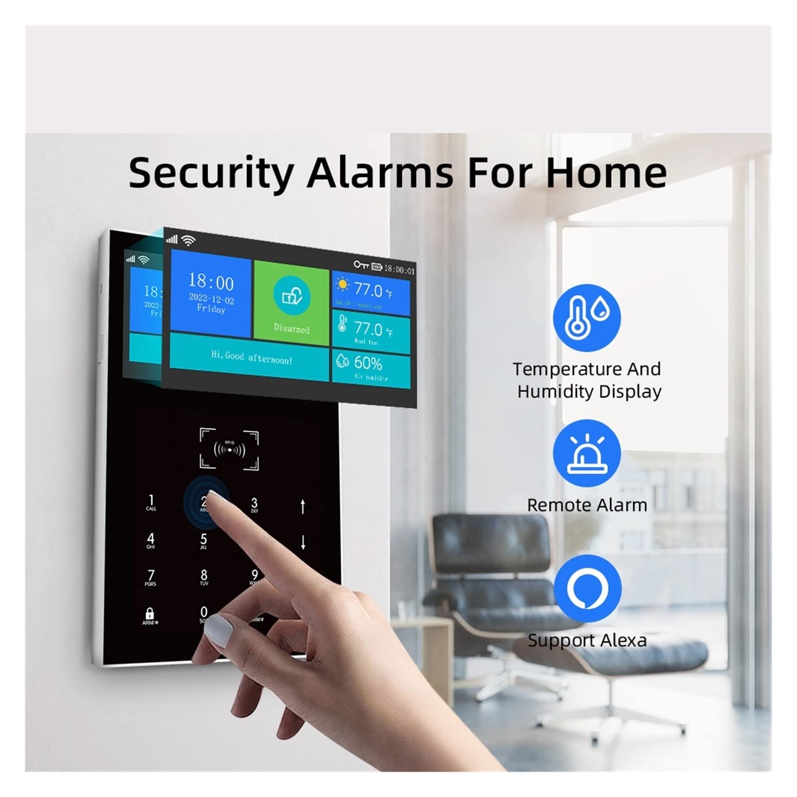 Sistema di Allarme di Sicurezza Domestica, Tuya Smart Home Alarm System Wireless Support con Temperatura e umidità Display Allarmi di Sicurezza(L)
