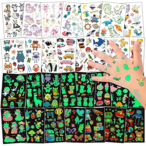 ECHOCUBE Luminous Tattoos for Kids,30 Sheets Glow In The Dark Mixed Style Temporary Tattoo Stickers, Waterproof Fake Tattoos Set for Kids Boys Girls Christmas Birthday Gift Party Bag Fillers Cover