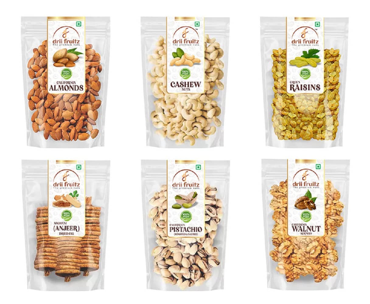 drii fruitz Dry Fruits Delicious & Gluten Free Combo Pack of 600gms (Cashew, Almond, Golden Raisins, Pistachio, Anjeer,100g Each) Source of Vitamins & Minerals (B0BQYHVBQR) Amazon Price History, Amazon Price Tracker