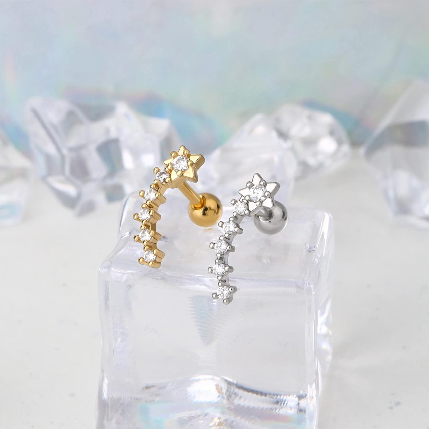 CM Crareesi Mania Star Cartilage Earrings 16G Curved Helix Piercing Jewelry Stainless Steel Forward Helix Piercing Jewelry Gold Tragus Earrings for Women Cartilage Stud Earrings - Image 6