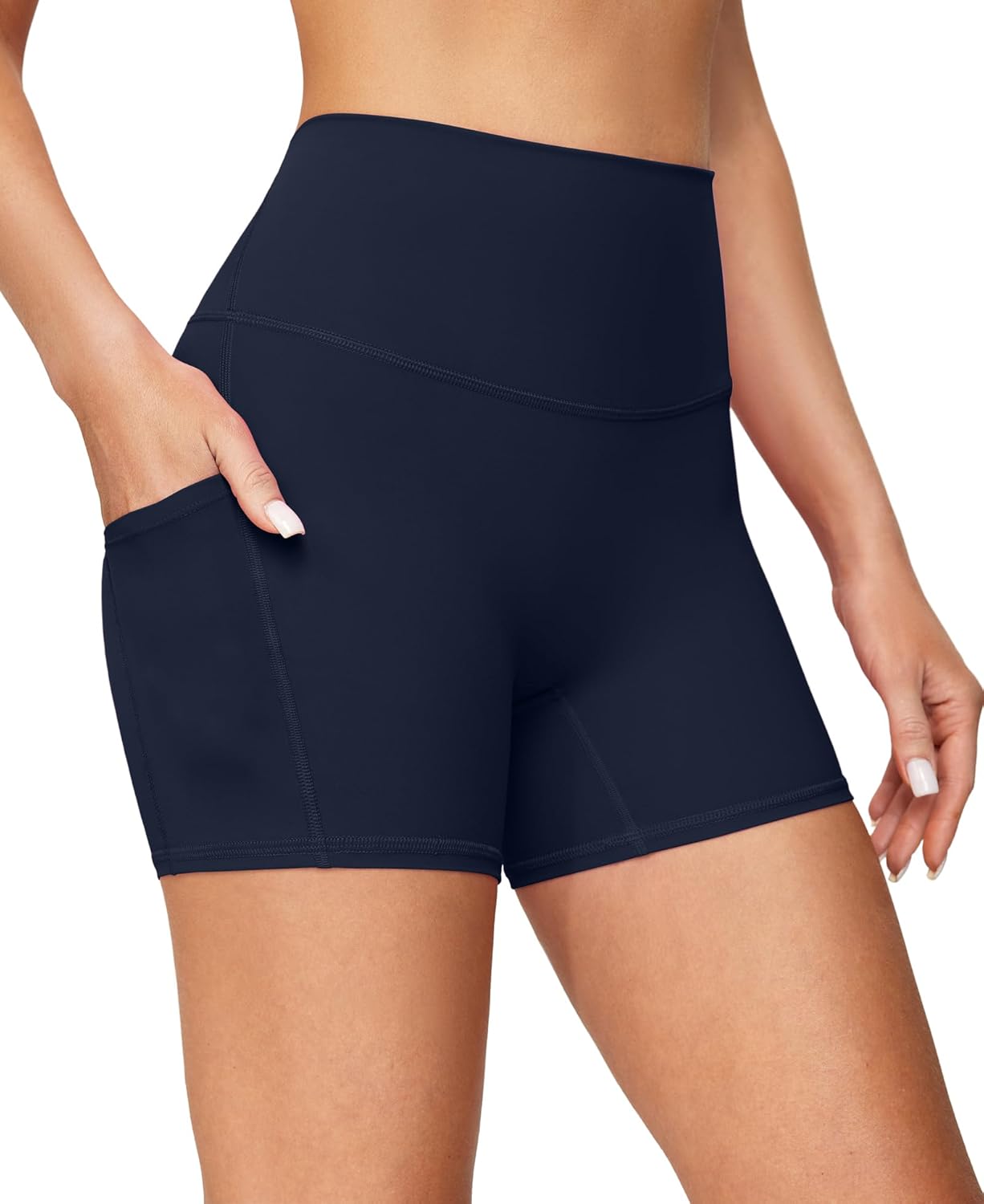 IUGA Biker Shorts Women with Pockets No Front Seam 4" Yoga Spandex Shorts Women Workout Running High Waisted Tummy Control