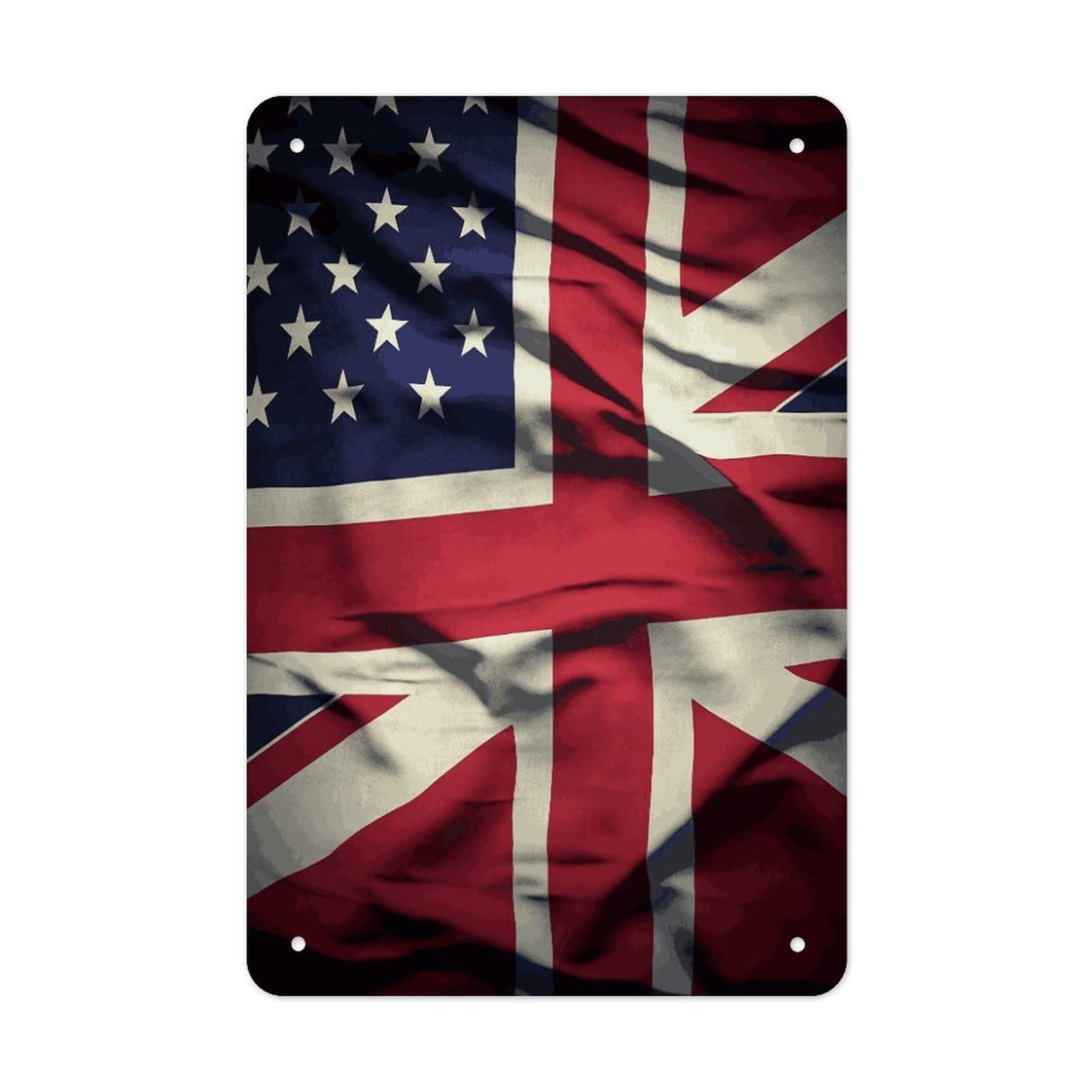 LDGSUPH USA Uk Flag Wall Art Prints Folded Edge Iron Sheet Painting with Holes for Wall Prints Decorative Picture Metal Signboard Decor Painting for Outdoor Indoor Wall Decor