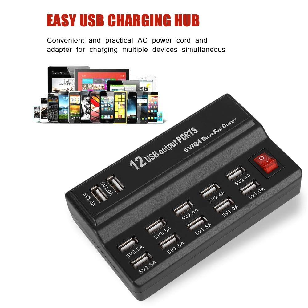 ciciglow Hub USB, 12 Porte Hub USB Stazione di Ricarica 5V 10A Caricabatterie Rapido Splitter USB da Viaggio per la Casa per Cellulare/tablet/MP3/MP4(Spina UE)
