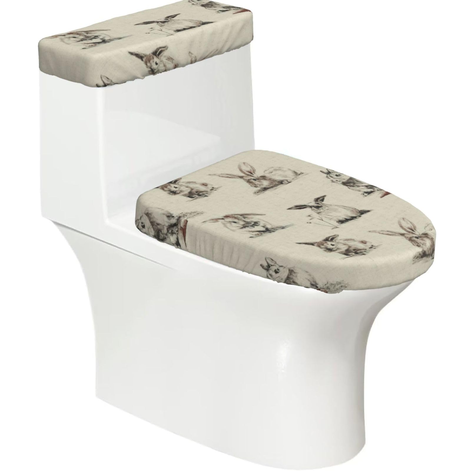 Rabbit Background Print Bathroom Decor Toilet Lid Cover And Tank Covers, Restroom Accessories Fits Most Round