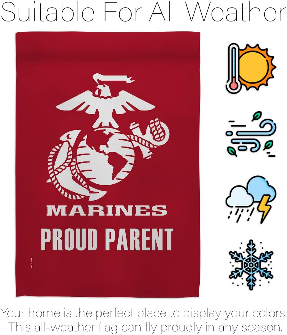 Proud Marine Parent Garden Flag - Set with Stand Armed Forces Corps USMC Semper Fi United State American Military Veteran Retire Official - House Banner Small Yard Gift Double-Sided 13 X 18.5