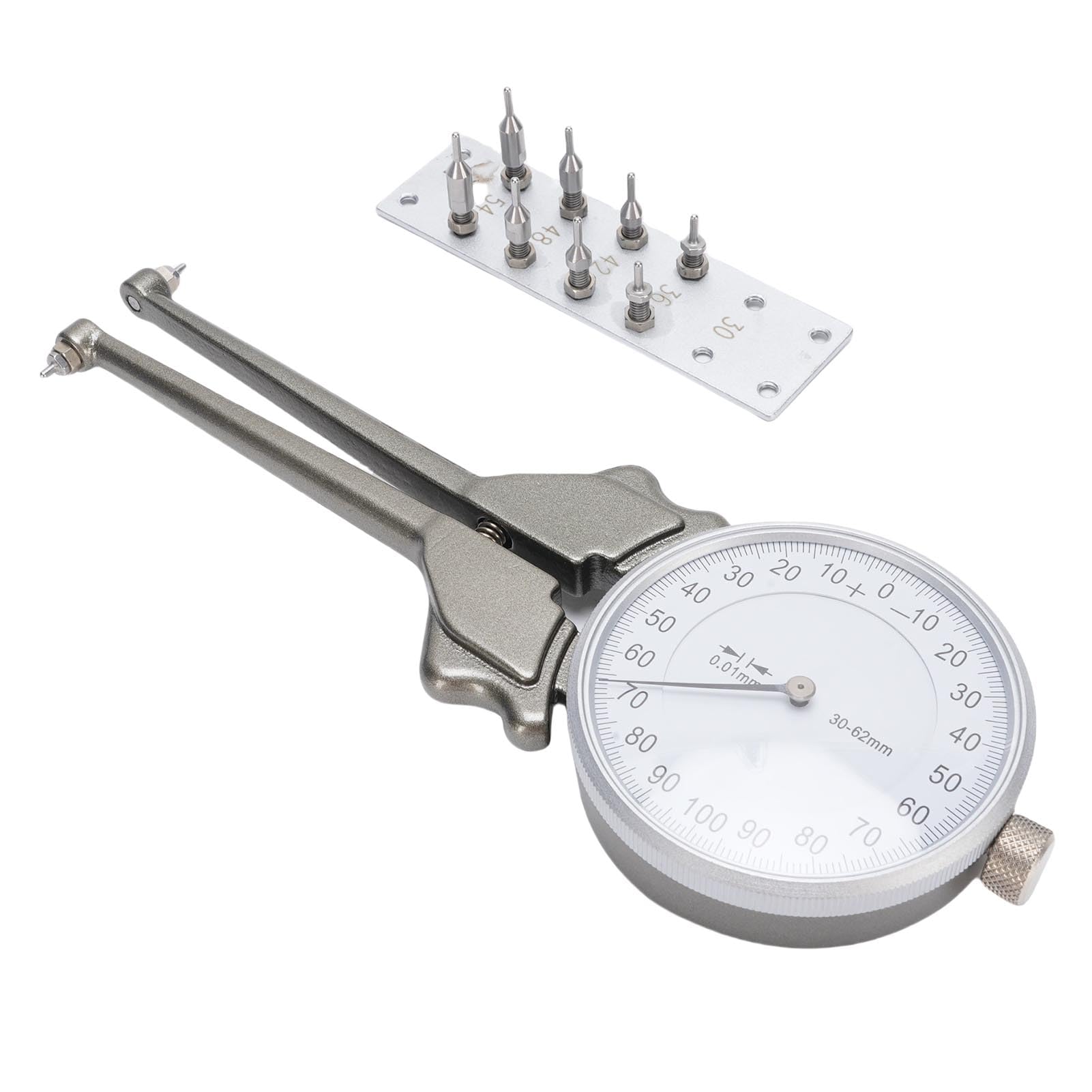 FTVOGUE Suwmiarka Wewnętrzna, Suwmiarka Wewnętrzna ze Stopu Aluminium 30–62 Mm, Odczyt 0,01 Mm, głębokość 75, 8 Wymiennych Głowic do Warsztatowego Pomiaru średnicy Otworu Wewnętrznego