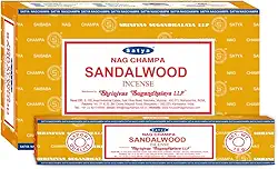 Satya Palitos de incenso de sândalo – Pacote econômico com 12 caixas – Enrolados à mão na Índia – Aroma calmante e terroso