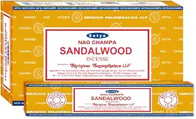 Satya Palitos de incenso de sândalo – Pacote econômico com 12 caixas – Enrolados à mão na Índia – Aroma calmante e terroso