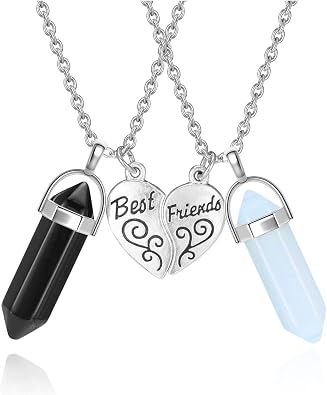 PESOENTH BFF Necklace for 2 - Heart Best Friends Crystal Pendant Necklaces Friendship Jewelry Set For Women