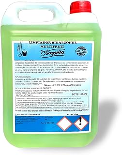 Limpiador Bioalcohol de efectivo poder de limpieza 5 litros. Limpieza y abrillantado, sanitarios, duchas, azulejos, paredes, suelos, cocinas, (Multifrutas)