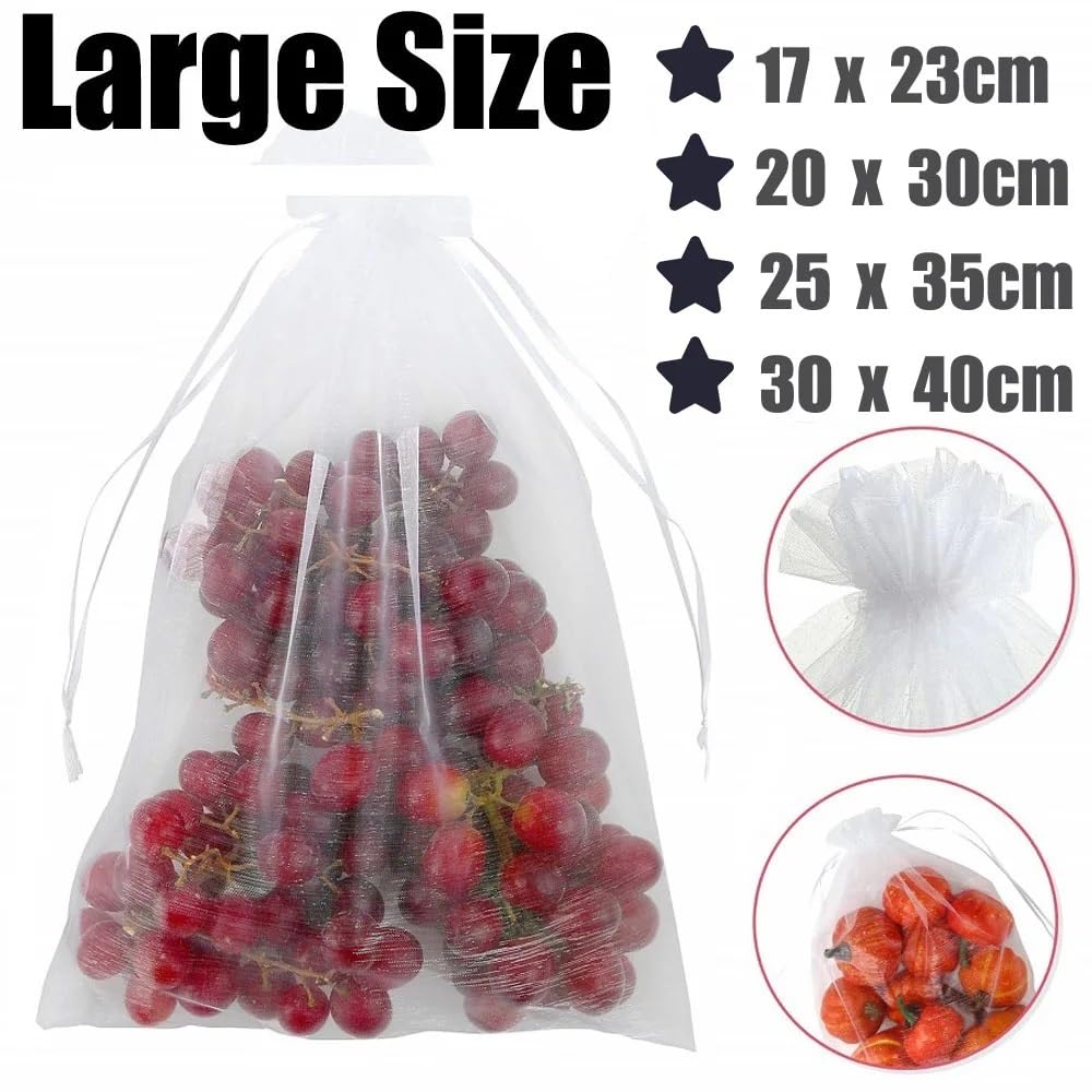 Bolsas para Uvas En Parra 100 Uds Bolsas de protección Frutas Red for Control plagas Uvas antipájaros Malla jardín Cultivo UVA Gran tamaño(White,30 x 40CM)