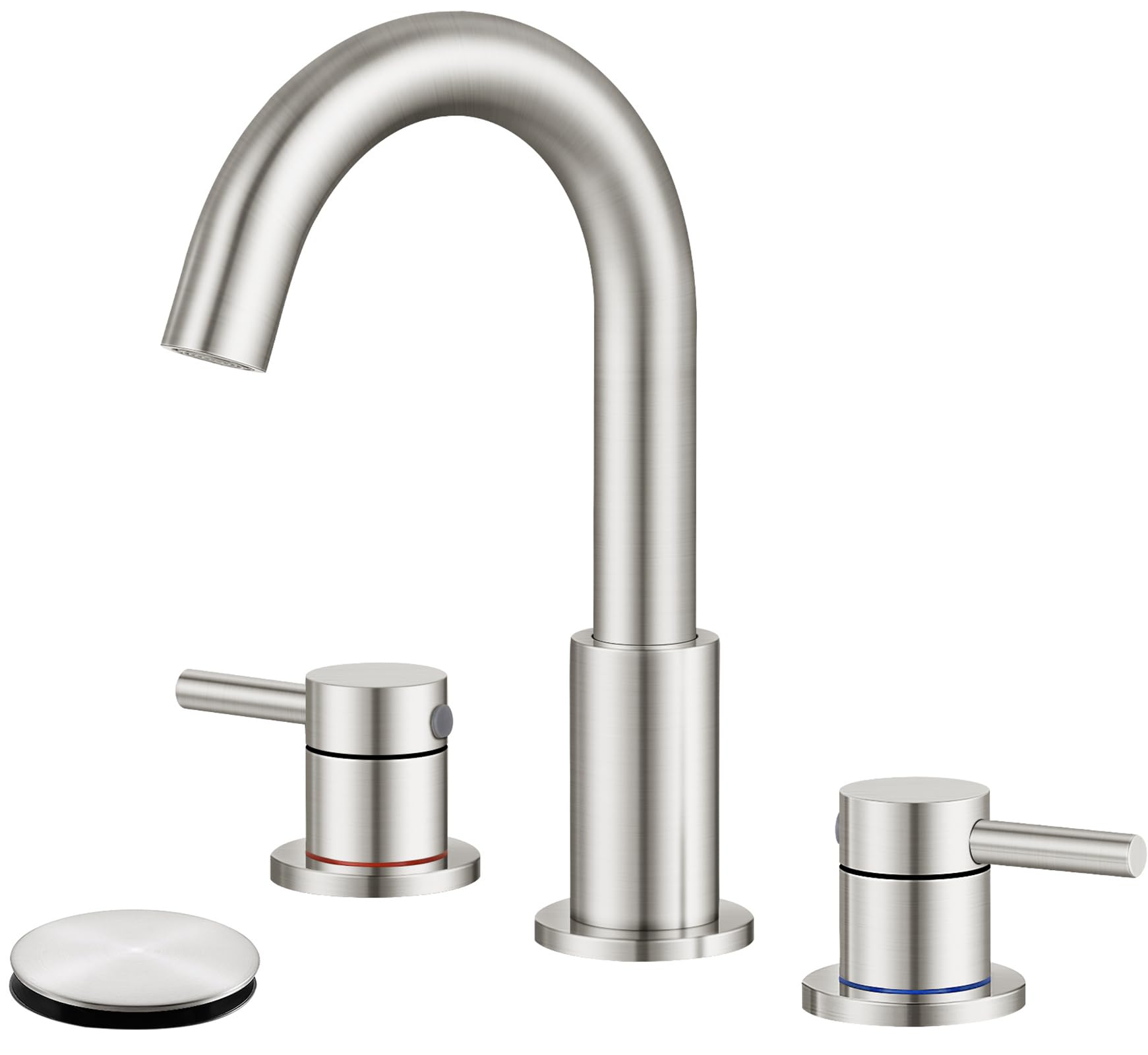 Qomolangma Bathroom Faucets for Sink 3 Hole, 8 inch Widespread Bathroom Faucet, 2-Handle Bathroom Sink Faucet, 360° Swivel Spout BathroomVanity Sink Tops Faucet with Pop Up Drain