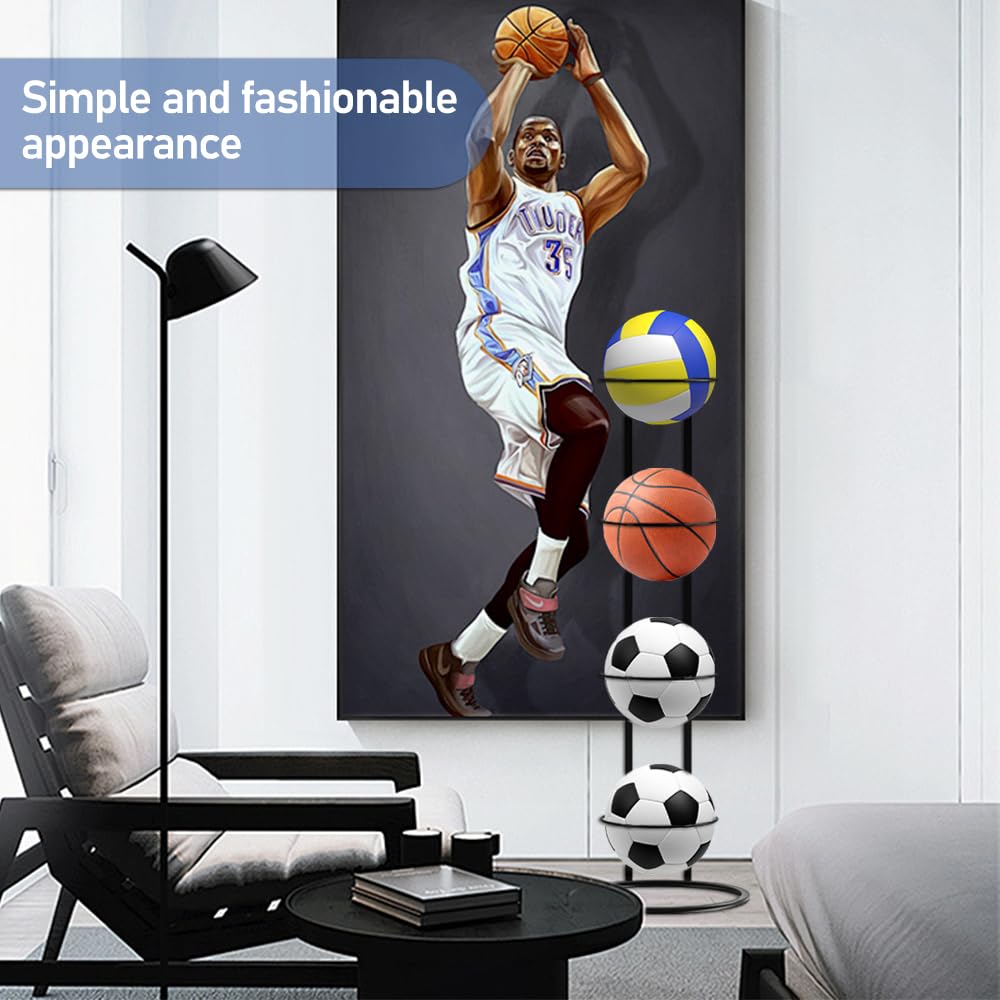 Soporte Pelotas Pared Estante Organizador De Bolas Multicapa Soporte de Bolas de Metal para Voleibol,Rugby,Baloncesto,Fútbol