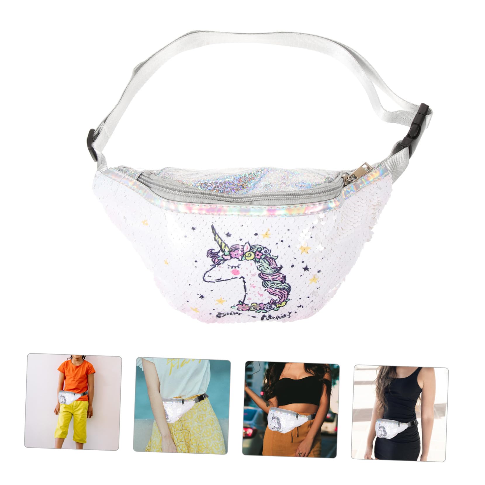 3stücke Sequin Bauchtasche Für Frauen Einstellbare Gürteltasche Mit Cartoon-Design Für Fitness Reisen Und Festivals