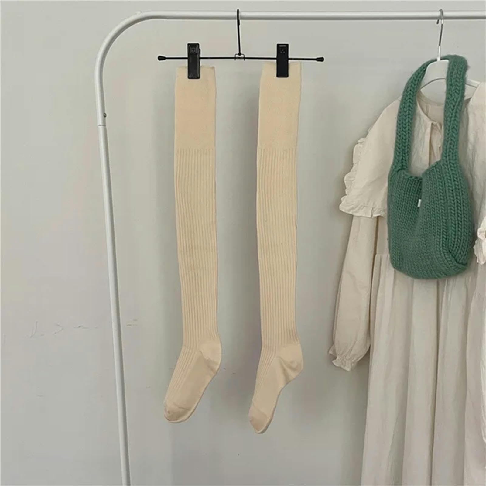 MdybF Calzini 4 Coppie Autunno Inverno A Colori Solidi Calze Ginocchine da Donna Calzini da Donna A Doppio Ago in Cotone Caldo Calzino Femminile