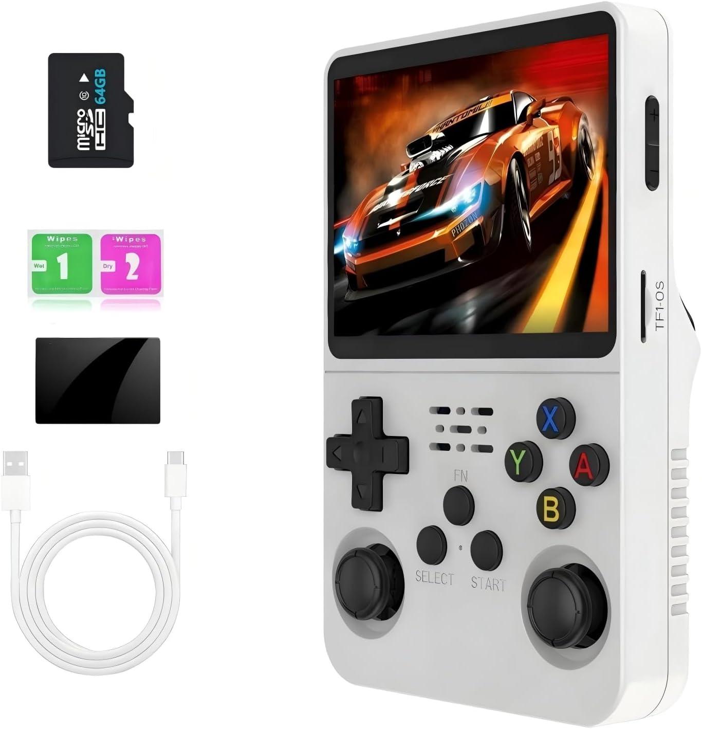 R36s Consola de juegos retro portátil Sistema Linux 13+ Emulador, consola de juegos portátil Pantalla IPS de 3.5 pulgadas (blanco)