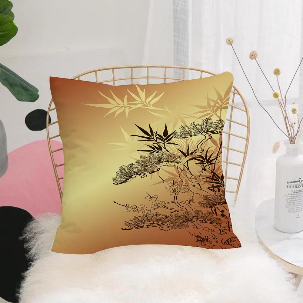 HYOSXW Cushion Cover,Throw Pillow Case Home Decorative for Living Room Bedroom Sofa Chair 16X16 Inch,Japanese and Asian style branches and bamboo patterns with showy leaves,Pillowcase 40X40cm