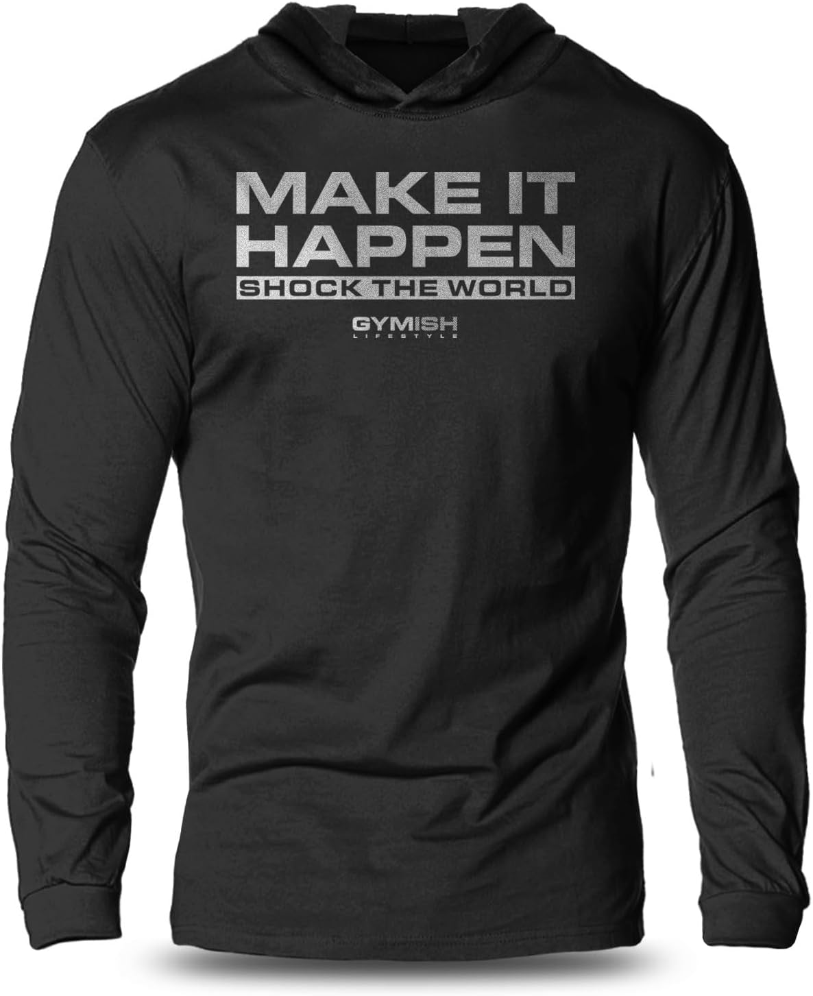 Lightweight Hooded Workout Shirt Shock The World Long Sleeve Hooded Gym T-shirt