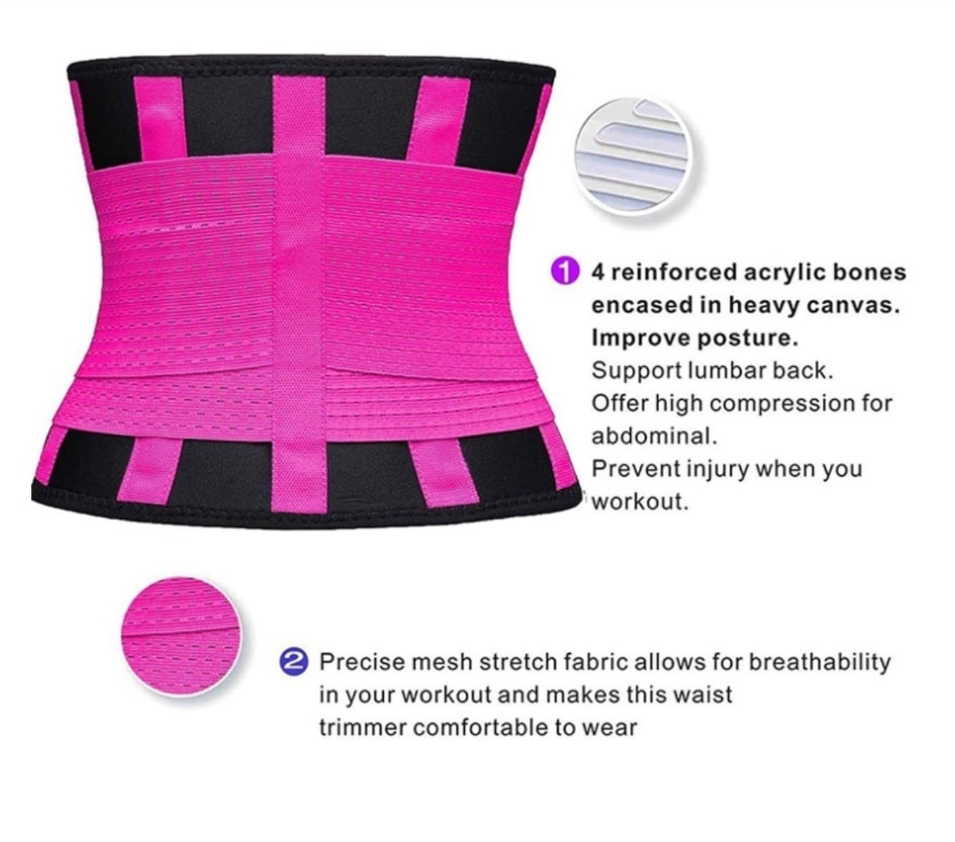 Faja Lumbar Faja Moldeadora De Cuerpo, Faja Térmica, Faja Moldeadora De Cintura, Corsé, Faja Moldeadora De Abdomen, Faja Moldeadora De Grasa Cinturón Apoyo Lumbar(Pink,M)