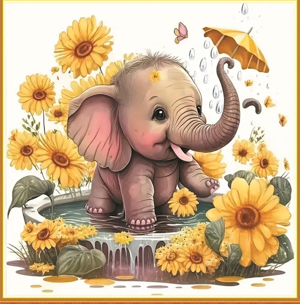 Meecaa Elephant Cross Stitch Kits 11 Count Stamped, Flower Sunflower Animal Embroidery Kit With Accessories Pre Printed (36Cmx36cm) (Elephant)