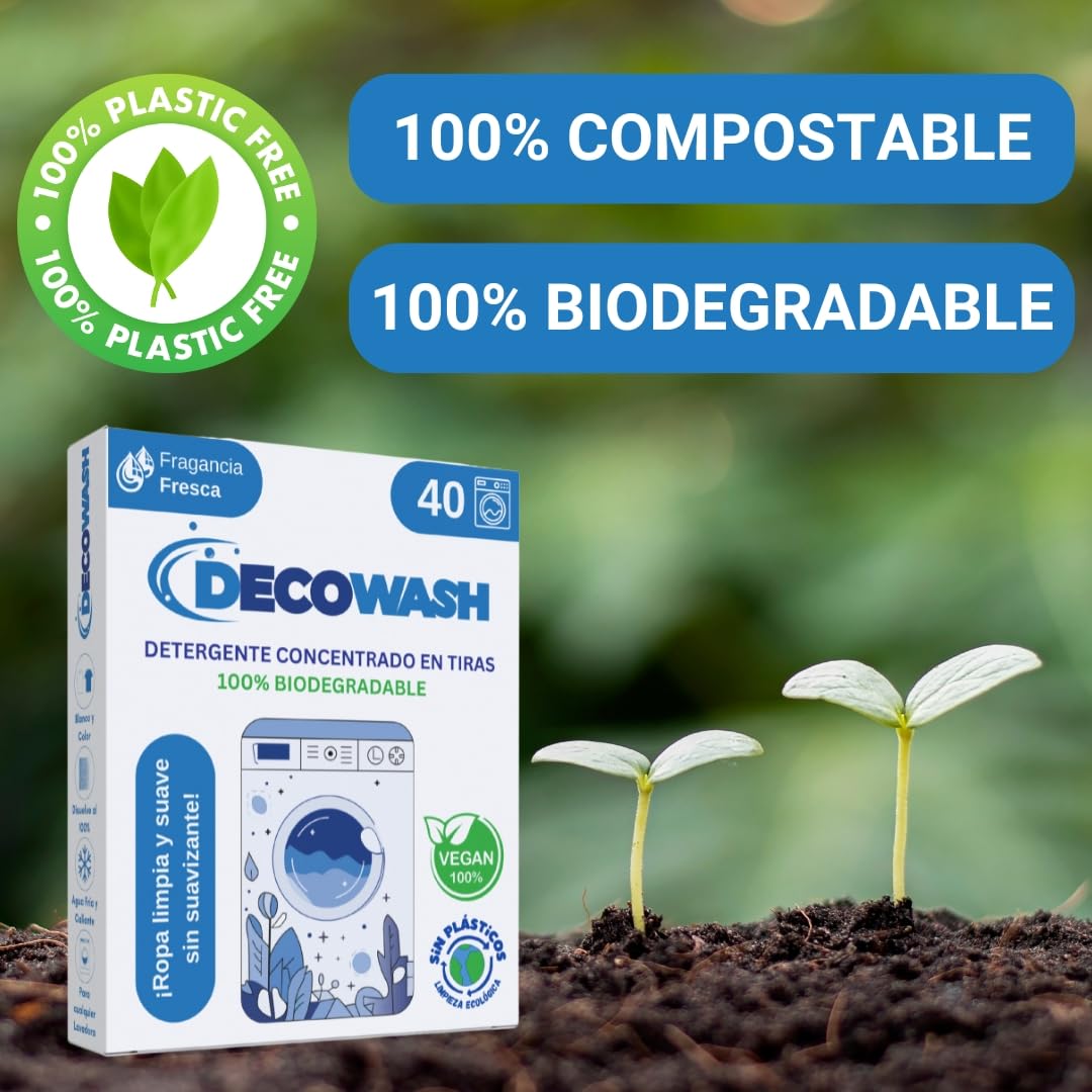 Detergente en Tiras para Lavadora (Máximo 400 Lavados) - Efecto Suavizante, Ecológico, Hipoalergénico, Vegano y Cruelty Free - Pack de 5 Unidades - (Fragancia Fresca)