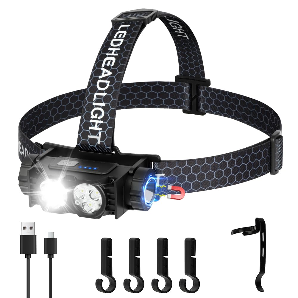 AXFEE Lampada Frontale LED, Super Luminosa 600 Lumen Torcia Frontale Led Ricaricabile, Batteria 1500mAh con 3 Modalità di Luce, Impermeabile Torcia da Testa per Corsa, Pesca, Campeggio, Ciclismo