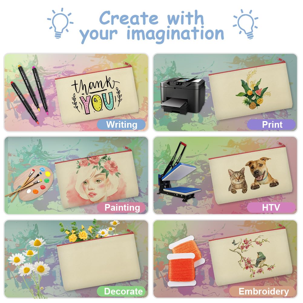 Vicloon Astuccio in Tela, 20Pcs DIY Astuccio in Cotone con Cerniera, Astuccio per Matite Vuoto con 3Pcs Modelli, Sacchetti con Cerniera, DIY Sacchetto per Feste per Feste, Attività in Classe